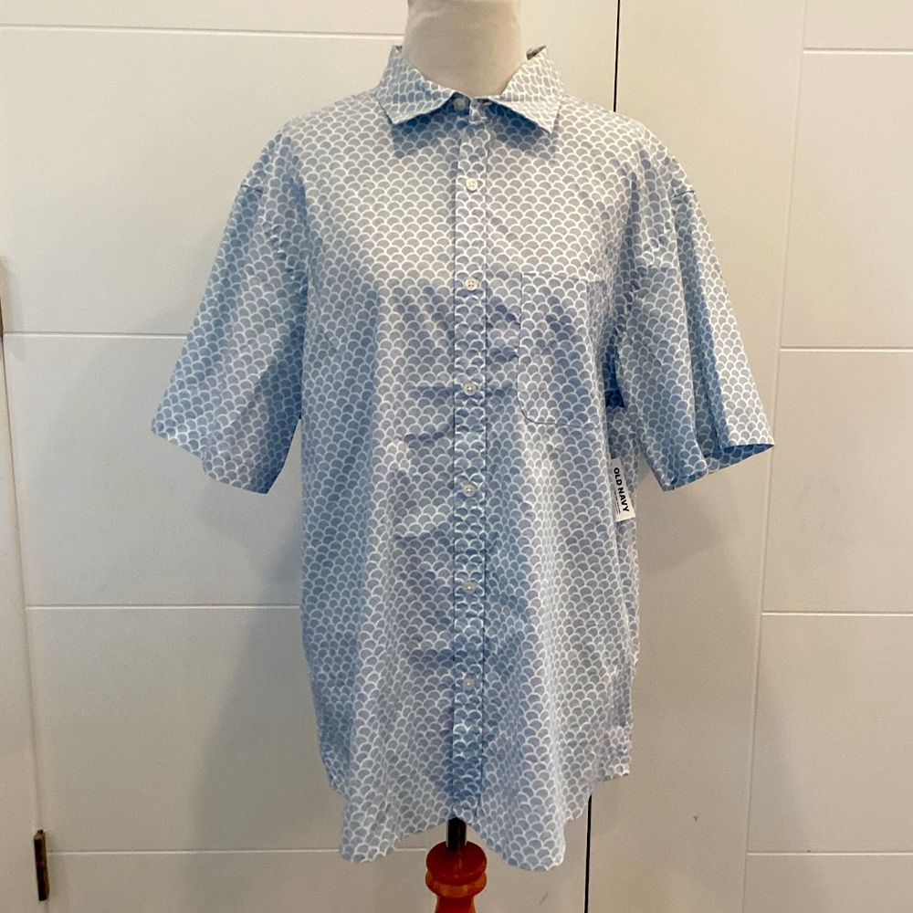 NWT Old Navy Light Blue Geometric Men's Shirt size large